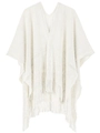 Châle en tricot blanc ajouré avec ourlet à franges et design cape décontractée - Blanc Cassé