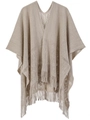 Châle en maille beige clair avec motifs ajourés et longues franges de style bohème - Kaki