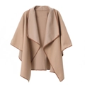 Women's autumn khaki poncho cape with dark brown trimmed edges and thick wool-like fabric - 120x75cm / Camel