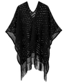 Châle en tricot noir pour femme avec détails au crochet, col en V et franges - Noir