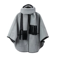 Graues Oversize-Cape aus Wollmischung mit schwarzem Zierstich und Fransenquasten - 120x70cm / Grau