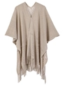 Châle en tricot beige évidé avec pompons et franges élégantes pour femmes - Kaki