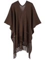 Châle en tricot marron foncé pour femme avec maille ajourée et bordure à franges - Marron