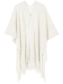 Châle en tricot ajouré élégant pour femmes en blanc cassé avec de longues franges déco - Blanc Cassé