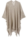 Poncho tricoté ajouré beige pour femme avec des détails de franges élégantes - Kaki