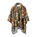 Chal reversible con estampado de hojas de otoño y diseños florales en blanco y negro - Talla única / Estambre de Flor Hoja