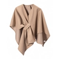 Elegant camel sleeveless shawl cape for women with asymmetrical wrap design and textured wool - One Size / Rice Camel