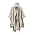 Eleganter beiger Kaschmir-Poncho mit schwarzen Kontrastnähten und Schalkragen-Design - Cape-Schal-Set / Gebrochenes Weiß
