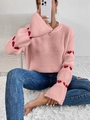 Pull en maille rose avec motifs cœurs rouges sur les manches et coupe décontractée - S / Rose