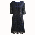 Königsblaues 1920er Vintage-Kleid mit schweren schwarzen Pailletten und Perlen - 2XL / Blau