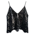 Damen Neckholder-Oberteil mit schwarzen Pailletten, V-Ausschnitt und Wellentextur - Einheitsgröße / Schwarz