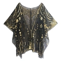 Chal vintage de malla negra con lentejuelas doradas y elegantes patrones Art Deco - Talla única / Negro y Oro