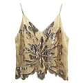 Golden sequin halter top with symmetrical floral patterns and a wavy hemline design - One Size / Apricot