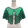 Boléro à paillettes vertes brodées sur résille noire, cape courte élégante pour femme - Vert Foncé