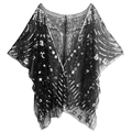 Detalle de chal de fiesta vintage años 20 con lentejuelas sobre malla negra - Talla única / Negro Plata