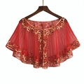 Detail of red mesh cape with golden sequin floral patterns and elegant embroidery - Red Gold