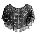 Detailed macro view of 1920s vintage black mesh shawl with scalloped silver sequins - One Size / Black Silver