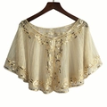 Women's 1920s vintage gold sequin embroidered mesh shawl for evening party wear - One Size / Champagne
