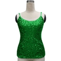 Slim fit green sequin camisole with thin straps and metallic shimmer for parties - One Size / Tops / Green