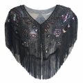 Chal vintage de los años 20 con lentejuelas coloridas y flecos para vestidos de noche - Negro Multicolor