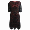 Vintage 1920er Jahre Kleid in Rot und Schwarz mit Pailletten und gezacktem Saum - L / Schwarz + Rot