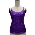 Sparkling purple sequin camisole top for women featuring slim straps and a fitted silhouette - One Size / Tops / Purple