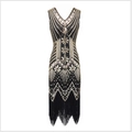 Vintage 1920s Gatsby style black dress with gold sequins and fringe hem details - S / Top And Bottom / Black & Gold