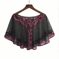 Detail of vintage 1920s black mesh capelet with rose red sequined floral patterns - Black Rose Red
