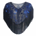 Chal retro de los años 20 en malla con lentejuelas azul real y flecos - Negro y Azul
