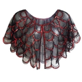 Detail of vintage 1920s shawl with red sequins on black mesh and scalloped edges - One Size / Black Red
