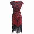 Vintage 1920s Gatsby style red and black sequin dress with decorative fringe hem - Black Red