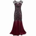Detailansicht eines Vintage-Abendkleids mit Paillettenstickerei und plissiertem Tüll-Rock - S / Rot