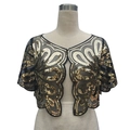 Eleganter goldener Pailletten-Bolero mit Netz-Blumenmuster für Abendkleider - Schwarz & Gold