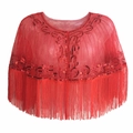 Chal rojo de lentejuelas vintage de los años 20 con motivos de vid y flecos de cuentas - Rojo