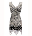 Vestido Gatsby vintage años 20 sin mangas con lentejuelas doradas y cuello en V - M / Champán