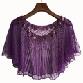 Vintage lila Pailletten-Tüll-Cape der 1920er Jahre mit Stickerei und gewelltem Saum - Einheitsgröße / Lila