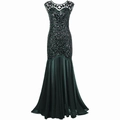Vintage-Abendkleid der 1920er Jahre mit dunklen Pailletten und Meerjungfrauen-Silhouette - S / Grün