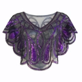 Retro-Abend-Schal aus schwarzem Tüll mit lila Pailletten und Pfauenfeder-Mustern - Schwarzviolett