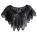 Vintage 1920s style sequin evening shawl featuring black mesh with intricate floral patterns - One Size / Black
