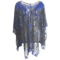 Châle vintage style années 1920 en maille noire avec broderies de paillettes bleues - Taille unique / Bleu Noir