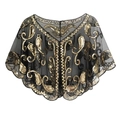 Vintage 1920s Gatsby black mesh shawl with gold sequins and paisley patterns - One Size / Black Gold (V-Neck)