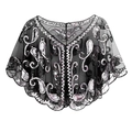 Vintage 1920s black mesh capelet with silver sequins and paisley patterns for evening gowns - One Size / Black Silver (V-Neck)