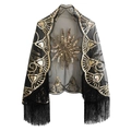 Elegant vintage shawl with gold sequins and long black tassels for evening party wear - Black Gold Rope