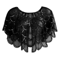 1920s vintage black mesh shawl with scalloped sequin patterns and open front style - One Size / Black