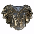Nahaufnahme von Vintage-Mesh-Schal mit goldenen Pailletten und gewelltem Saum - Schwarz & Gold
