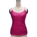 Women's party camisole in vibrant magenta with shimmering sequins and thin straps - One Size / Tops / Rose Red