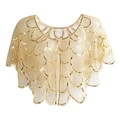 Elegant gold sequin shawl with mermaid scale pattern for vintage evening party dresses - One Size / Apricot