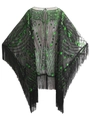 Chal vintage Gatsby años 20 con lentejuelas verdes y flecos largos negros en malla - Verde Oscuro