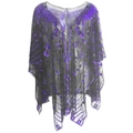 Chale de malla negra vintage de los años 20 con lentejuelas moradas y diseño retro - Talla única / Negro Púrpura