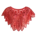 Sparkling red sequin shawl wrap with 1920s vintage embroidery on sheer mesh - One Size / Red